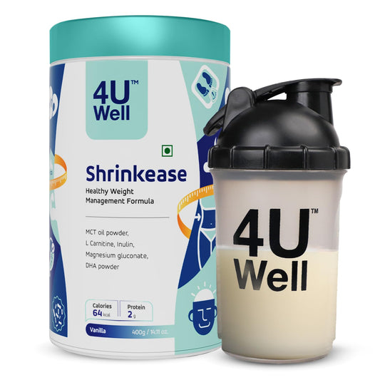 4 U Well Shrinkease Weight Management Powder, 400g, Meal Replacement Shake with Shaker