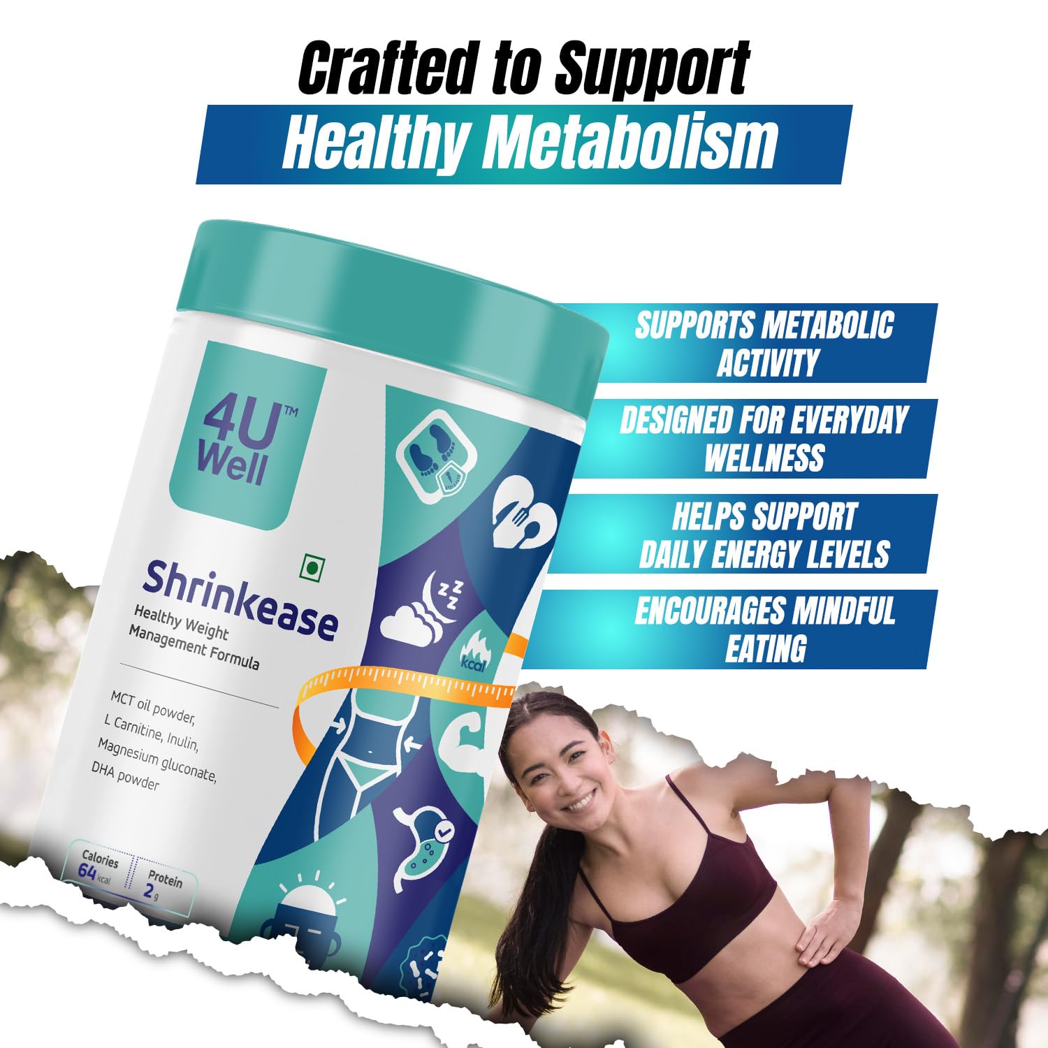4 U Well Shrinkease Weight Management Powder, 400g, Meal Replacement Shake with Shaker - ingredients panel