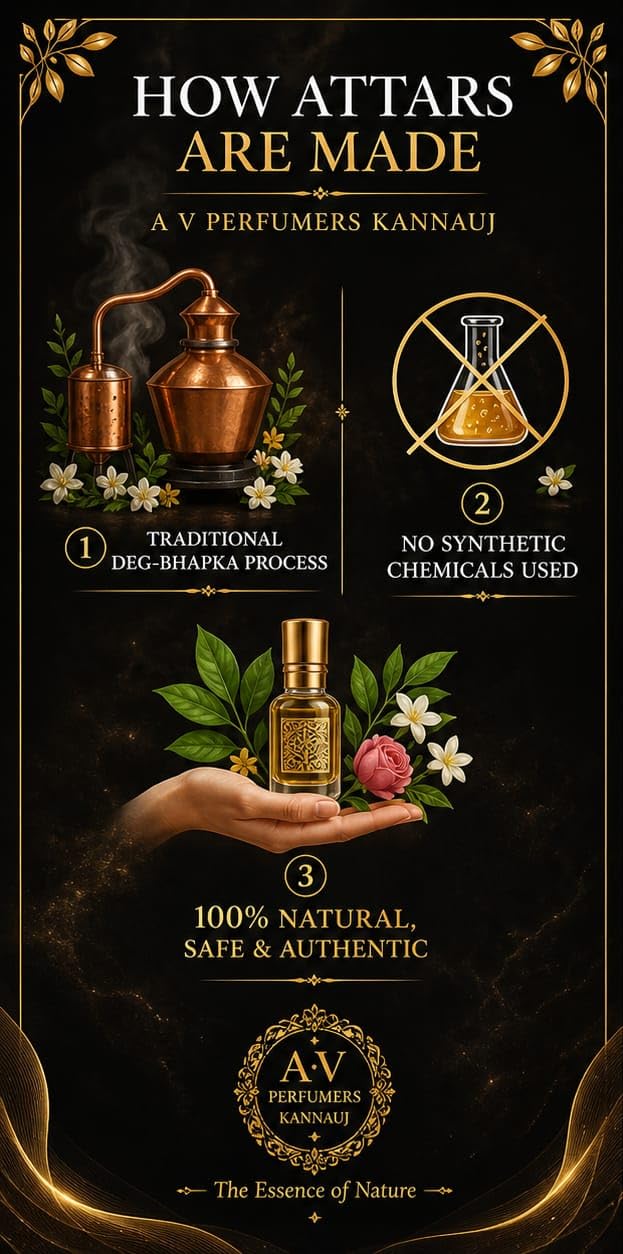 A.V Perfumers Kannauj Attar for Men & Women | Long Lasting Alcohol Free Natural Attar Perfume Oil | Traditional Kannauj Fragr