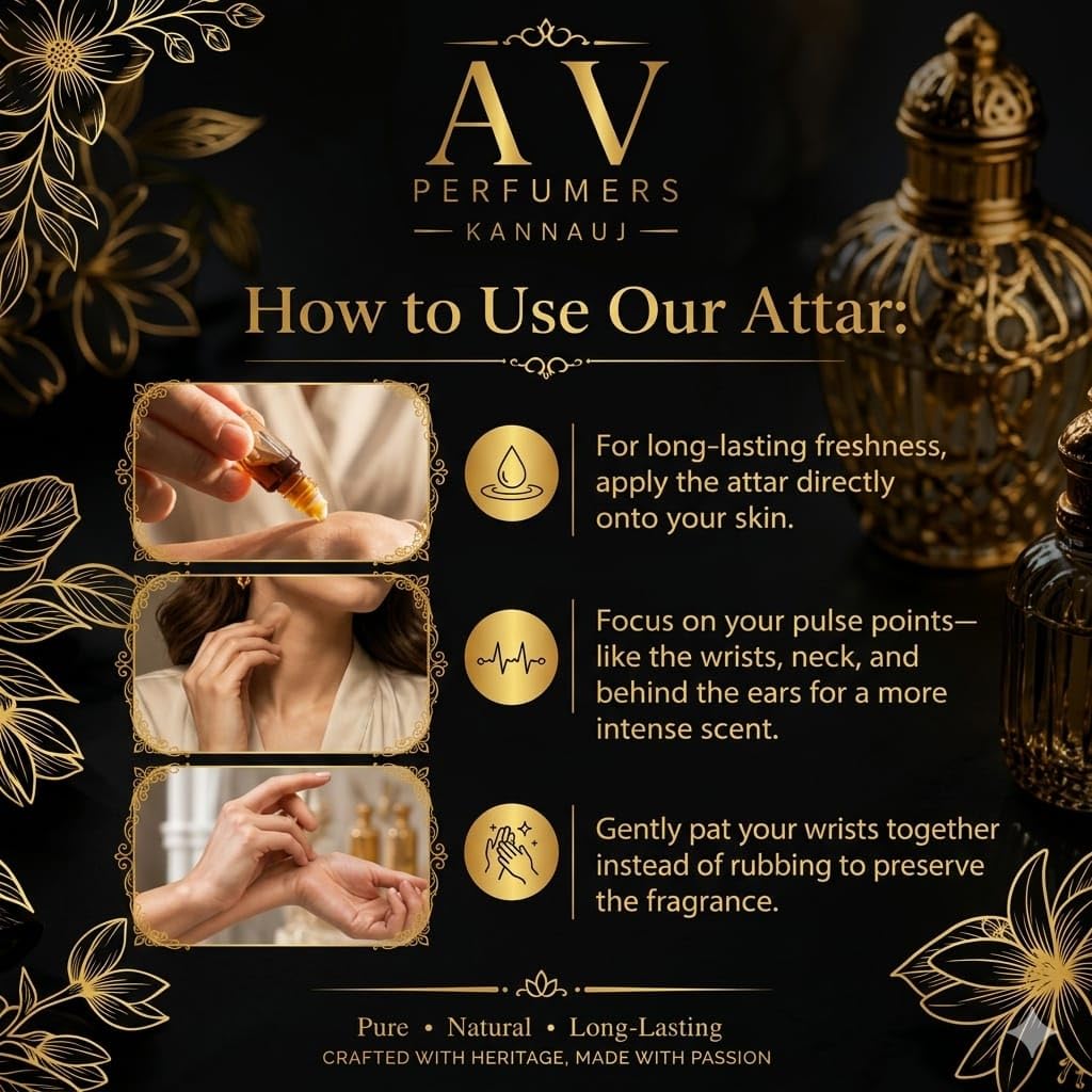 A.V Perfumers Kannauj Attar for Men & Women | Long Lasting Alcohol Free Natural Attar Perfume Oil | Traditional Kannauj Fragr