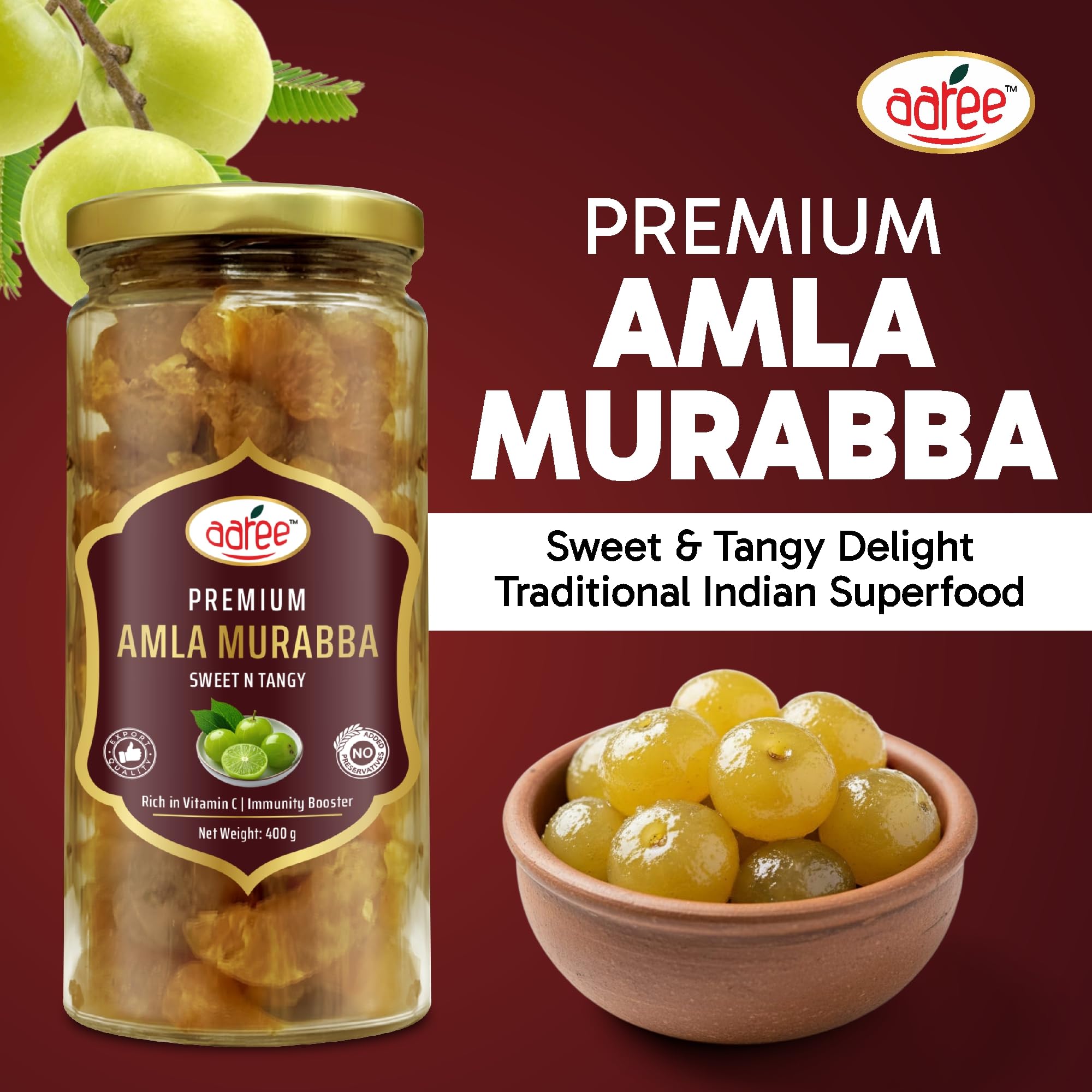AAREE Dried Amla Murabba 400g | Traditional Healthy Sweet | 100% Natural Vitamin C Digestive Snack - front view