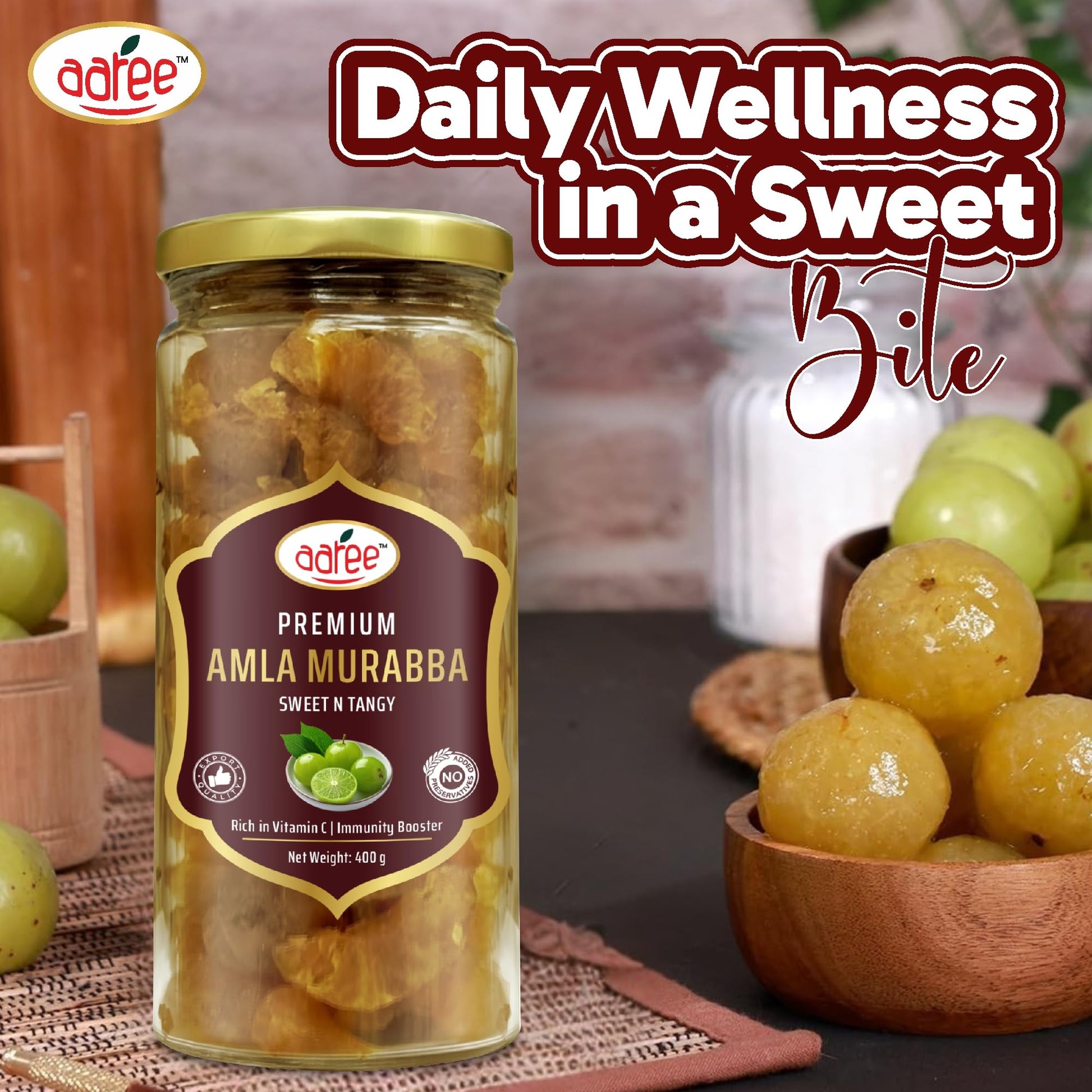 AAREE Dried Amla Murabba 400g | Traditional Healthy Sweet | 100% Natural Vitamin C Digestive Snack - label detail