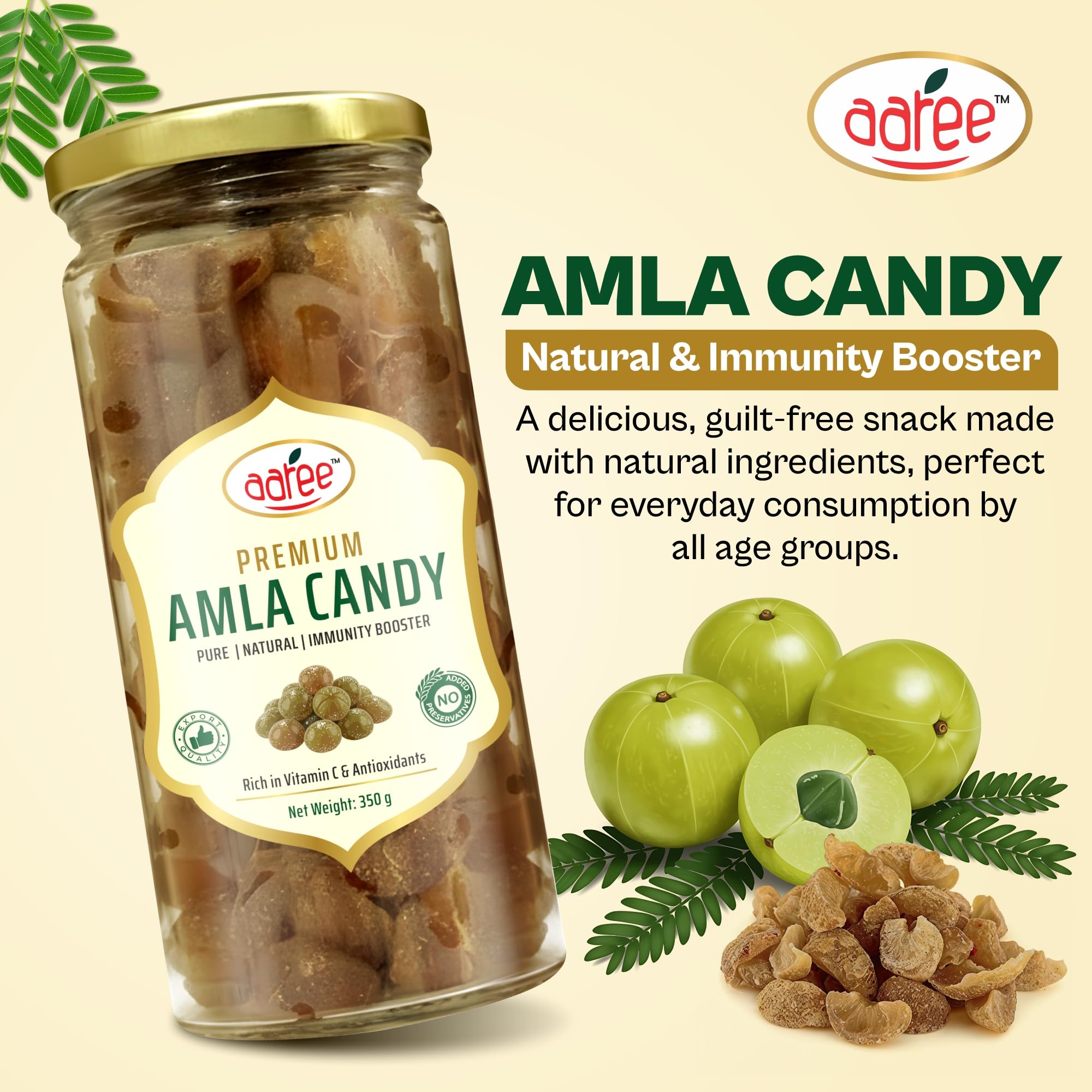 AAREE Organic Dried Amla Candy 350g - 100% Organic Indian Gooseberry Snack - front view