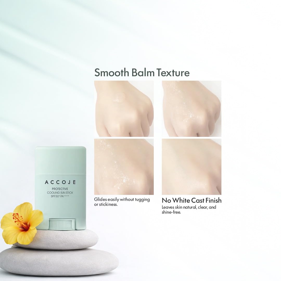 ACCOJE Protective Cooling Sun Stick SPF50+ PA++++ Sunscreen, 15g, Jeju Green Tea, Pine Leaf Extract, Vegan - packaging