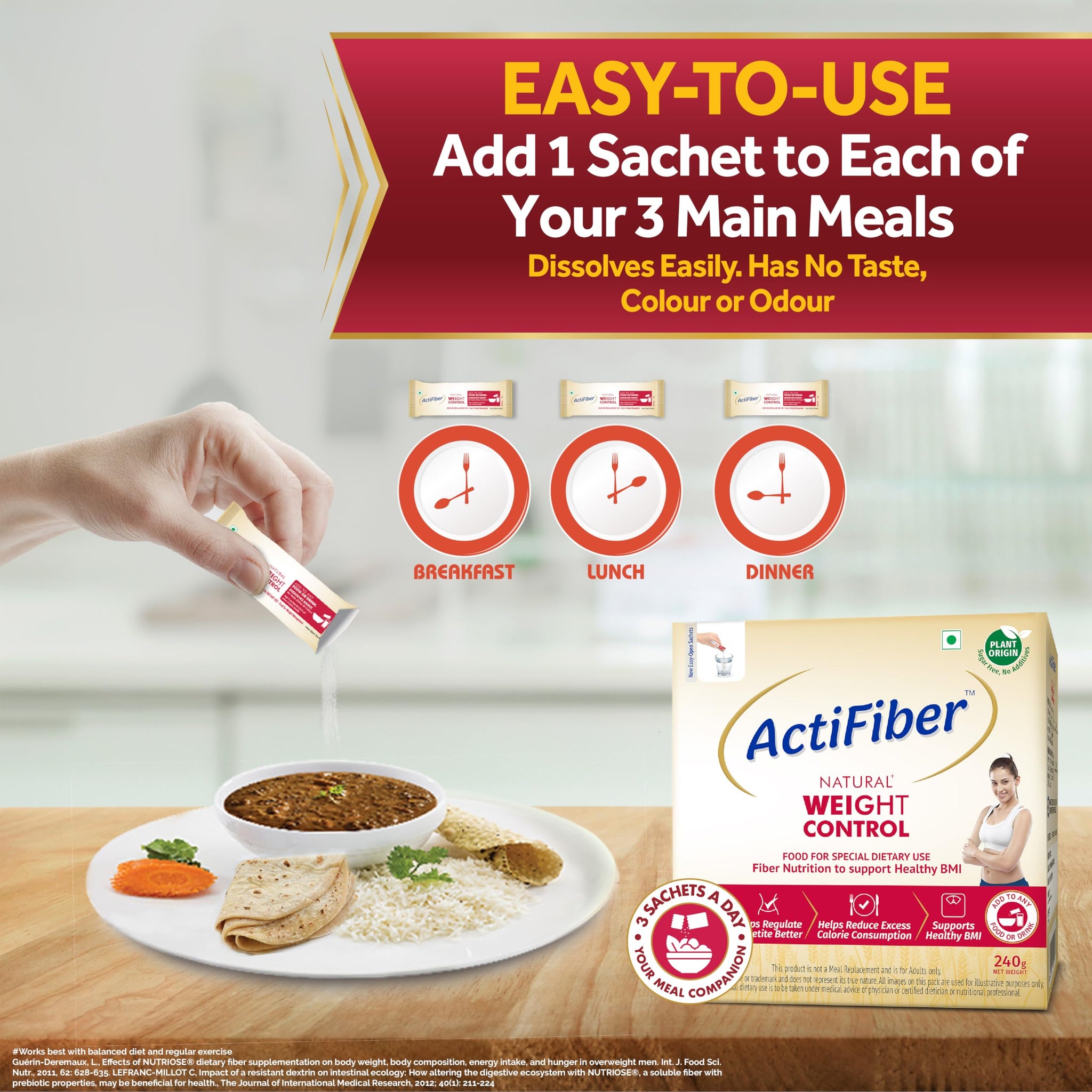 ActiFiber Nutritional Supplement, Soluble Fiber Powder, 240g (30 Sachets), Plant Origin - ingredients panel