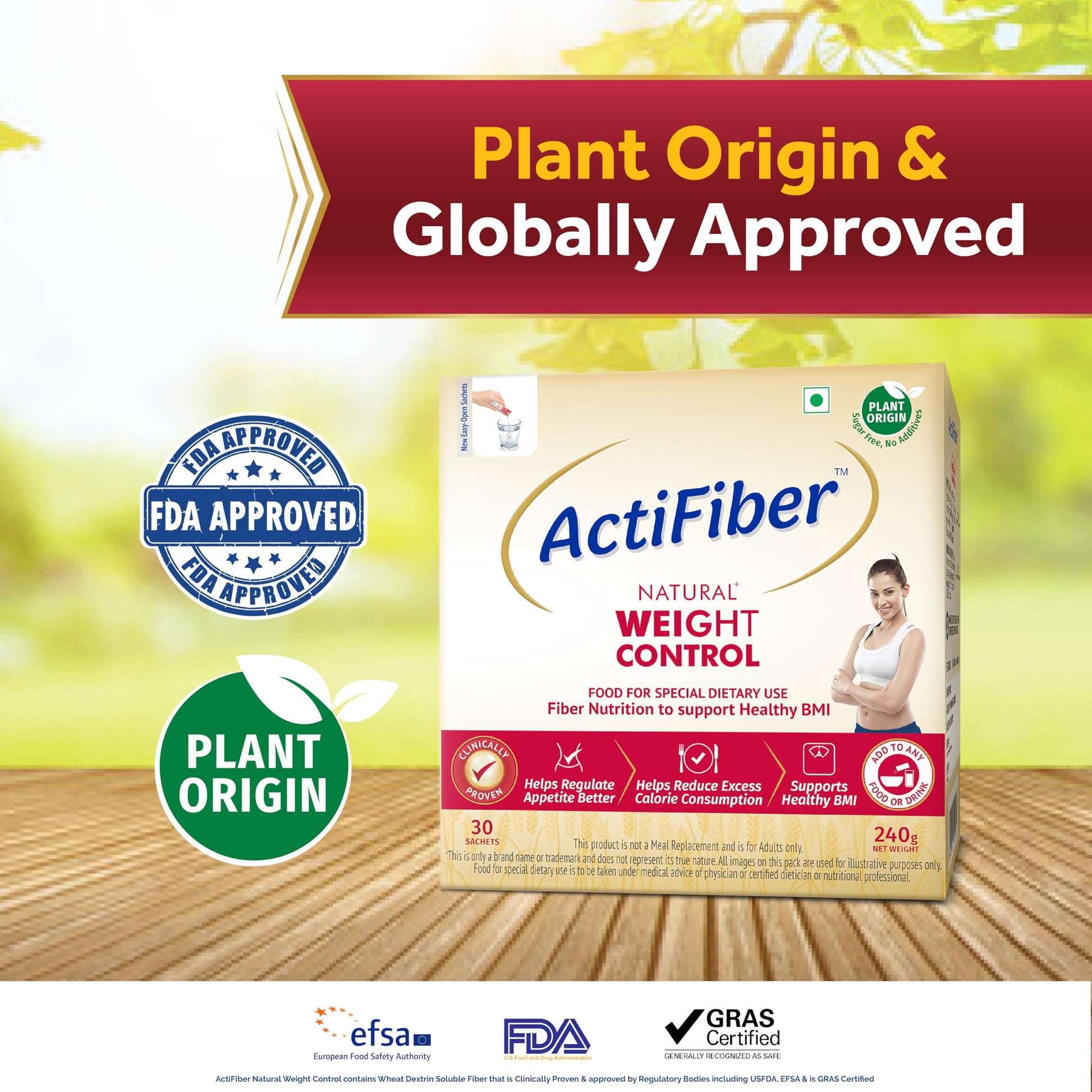 ActiFiber Nutritional Supplement, Soluble Fiber Powder, 240g (30 Sachets), Plant Origin - close-up detail