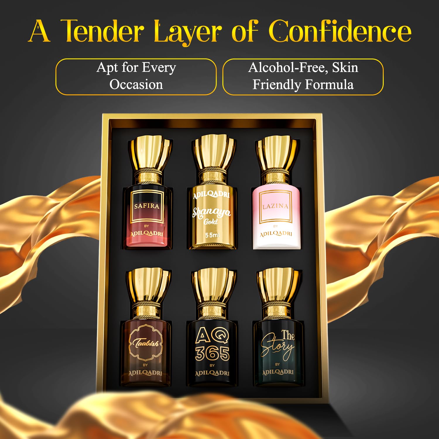 AdilQadri Essensia Attar Combo, Non-Alcoholic Roll-On, 6x5.5ml, Unisex - back view