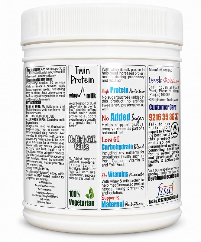 ADVANTA Sugar Free Whey and Milk Protein Supplement Powder for Adults, Vegetarian, No Maltodextrin - back view (12)