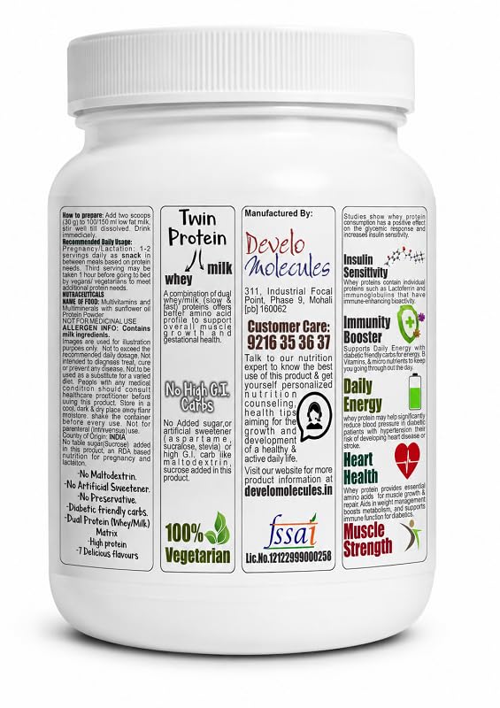 ADVANTA Sugar Free Whey and Milk Protein Supplement Powder for Adults, Vegetarian, No Maltodextrin - back view