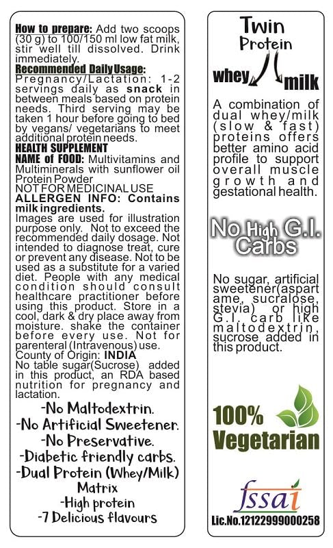 ADVANTA Sugar Free Whey and Milk Protein Supplement Powder for Adults, Vegetarian, No Maltodextrin - ingredients panel
