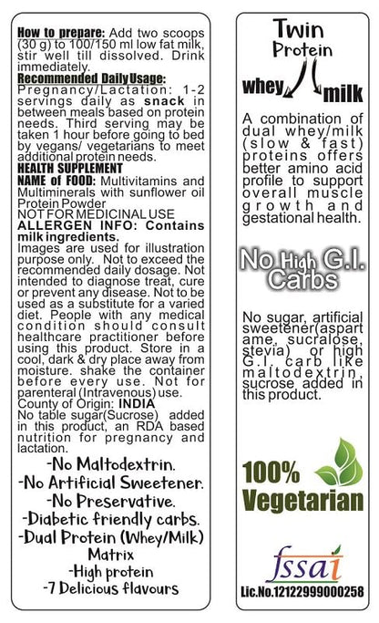 ADVANTA Sugar Free Whey and Milk Protein Supplement Powder for Adults, Vegetarian, No Maltodextrin - ingredients panel