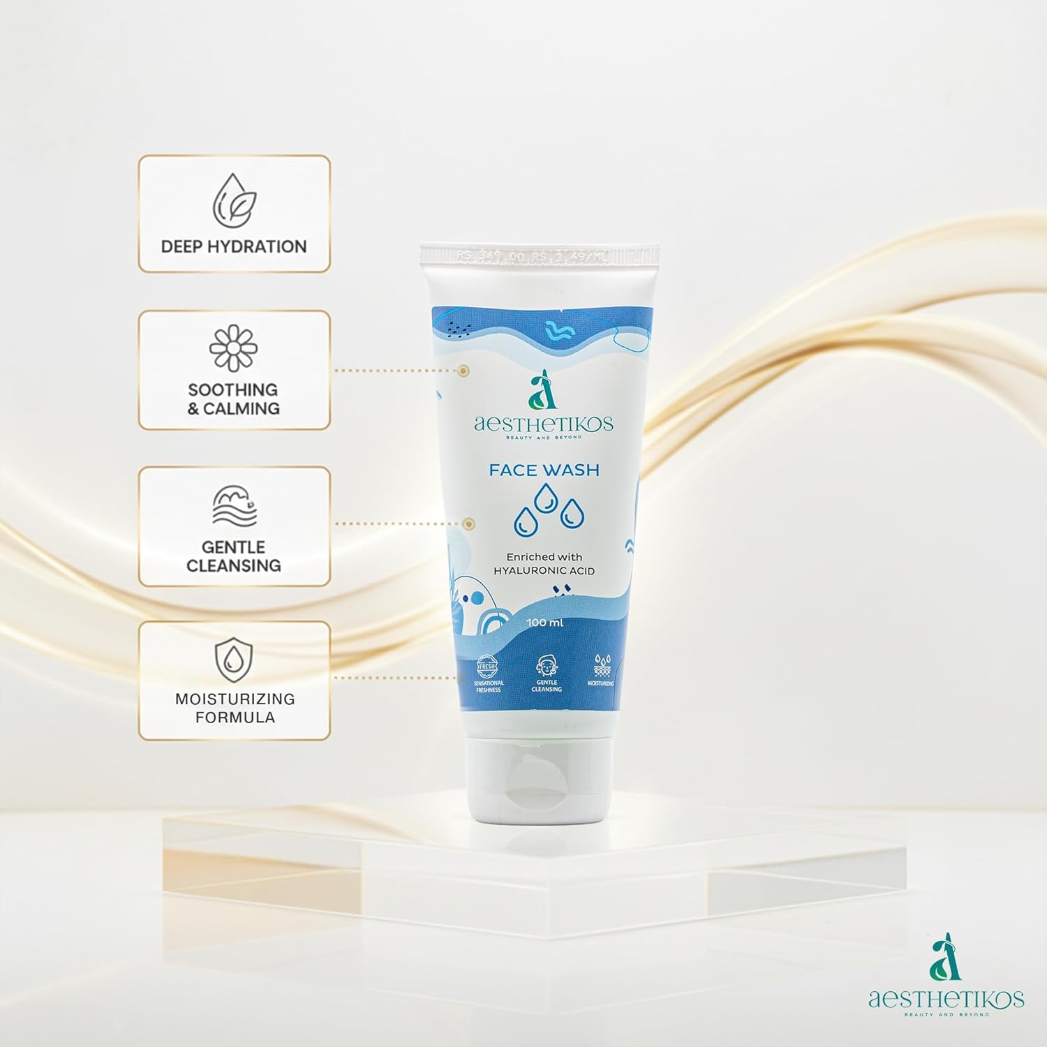 Aesthetikos Beauty and Beyond Hyaluronic Acid Face Wash, Gentle Cleanser, Sulfate Free Paraben Free, 100 ml - packaging