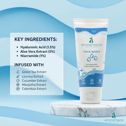 Aesthetikos Beauty and Beyond Hyaluronic Acid Face Wash, Gentle Cleanser, Sulfate Free Paraben Free, 100 ml - label detail