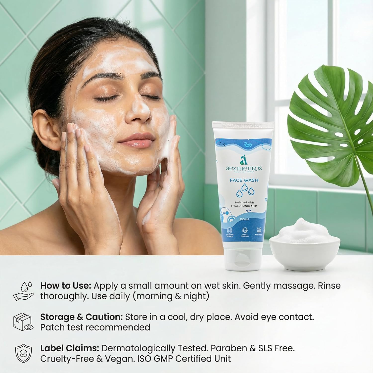 Aesthetikos Beauty and Beyond Hyaluronic Acid Face Wash, Gentle Cleanser, Sulfate Free Paraben Free, 100 ml - ingredients pan