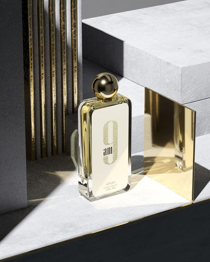AFNAN 9AM Dive Men's Eau de Parfum, 100ml, with Lemon, Mint, Black Currant, Pink Pepper Notes - label detail (12)