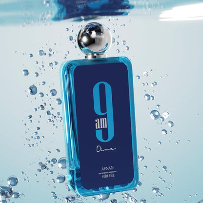 AFNAN 9AM Dive Men's Eau de Parfum, 100ml, with Lemon, Mint, Black Currant, Pink Pepper Notes - label detail