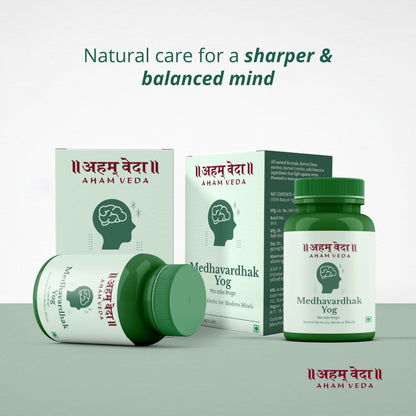 Aham Veda Brahmi Herbal Supplement, 60 Vegetarian Capsules, 50g, Medhya Rasayana Herbs - size and scale