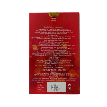 Ajmal 4ever Eau de Parfum, 100ml, Floral Scent for Women, Modern Fragrance Spray - ingredients panel