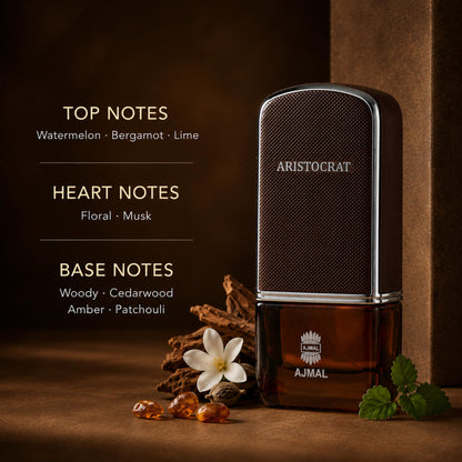 Ajmal Aristocrat Eau de Parfum for Men, 75ml, Fruity Woody-Floral with Bergamot, Watermelon, Jasmine - front view