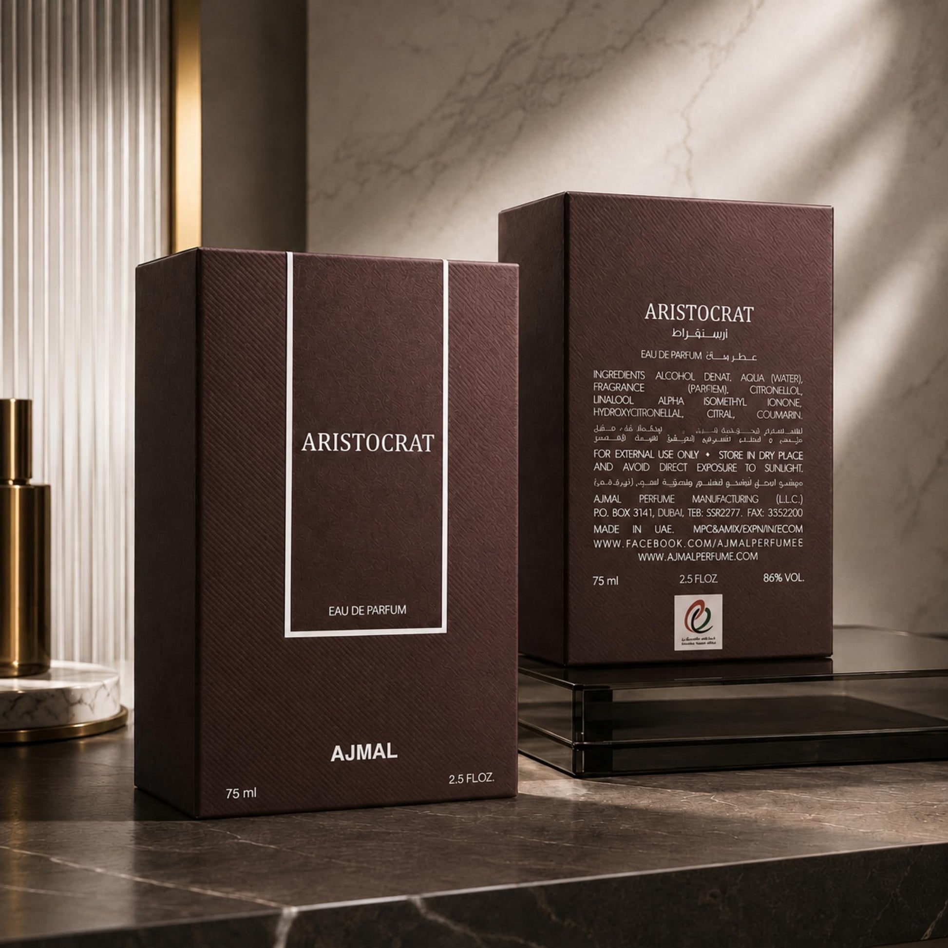 Ajmal Aristocrat Eau de Parfum for Men, 75ml, Fruity Woody-Floral with Bergamot, Watermelon, Jasmine - close-up detail