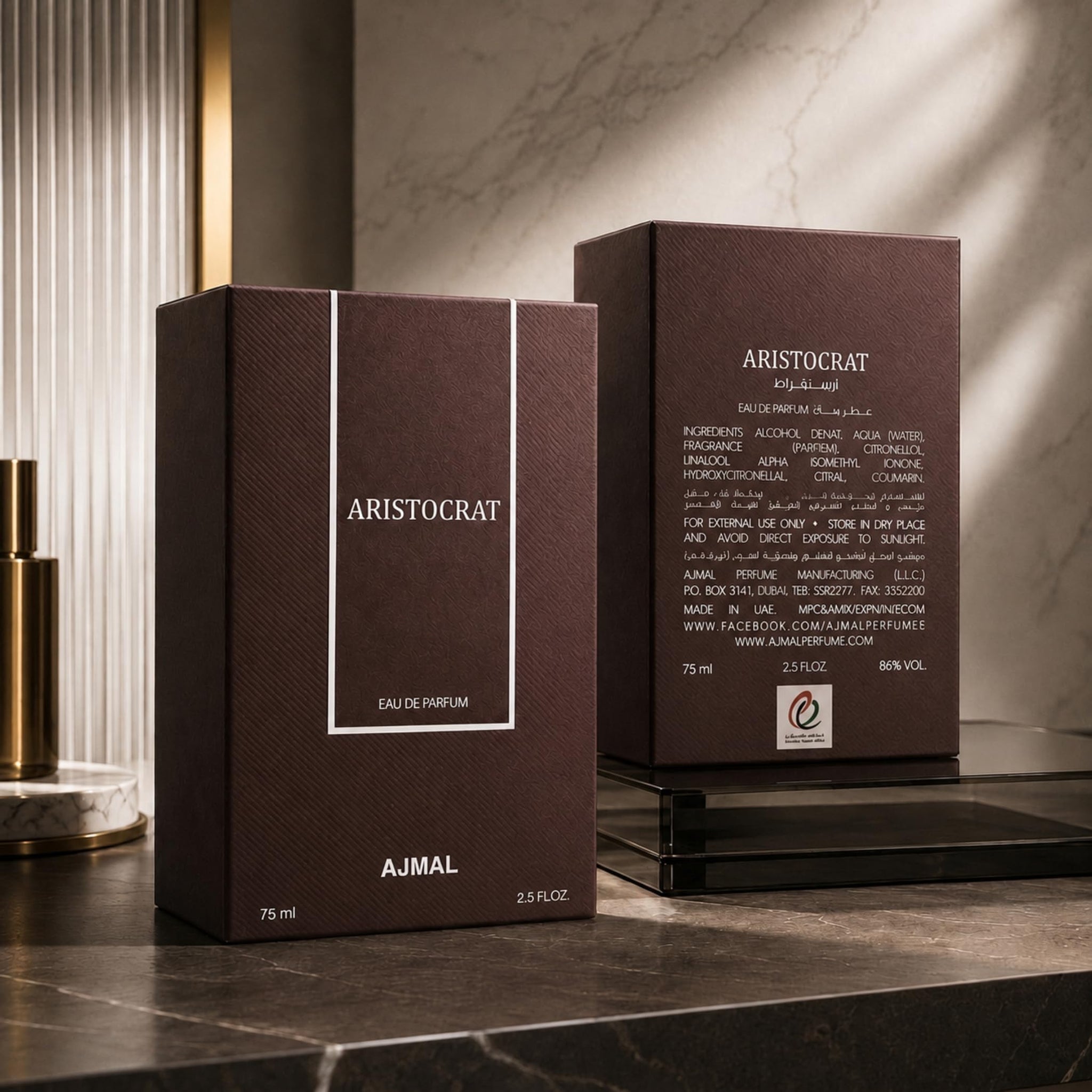 Ajmal Aristocrat Eau de Parfum for Men, 75ml, Fruity Woody-Floral with Bergamot, Watermelon, Jasmine - close-up detail