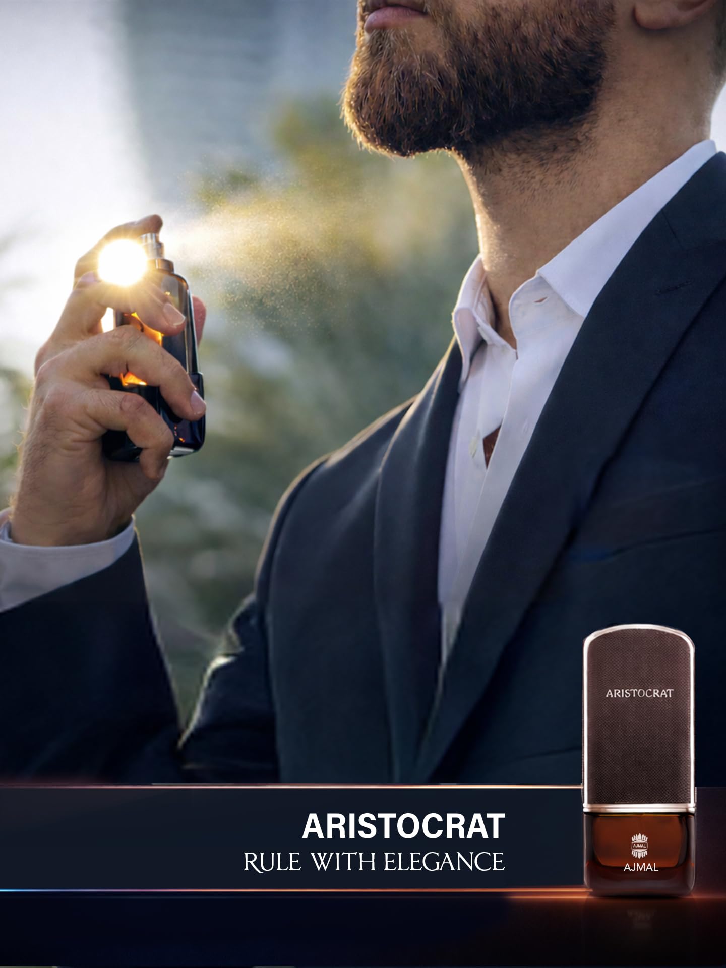 Ajmal Aristocrat Eau de Parfum for Men, 75ml, Fruity Woody-Floral with Bergamot, Watermelon, Jasmine - in use