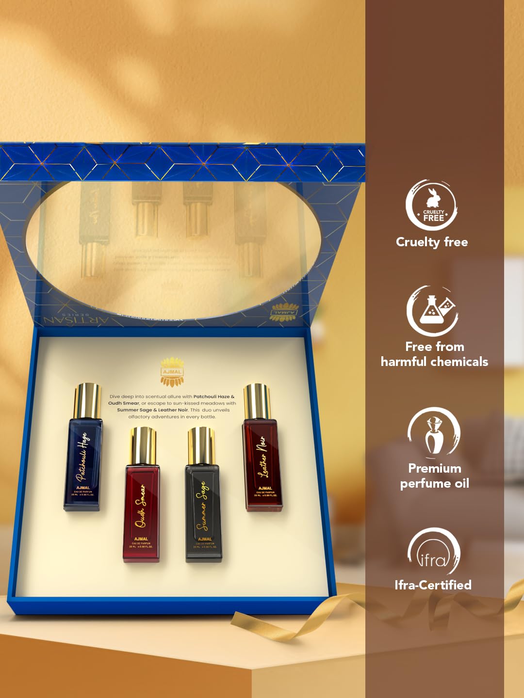 Ajmal Artisan Unisex Eau de Parfum Gift Set, 4x20ml Miniatures, Floral Citrus Woody Fragrance - back view