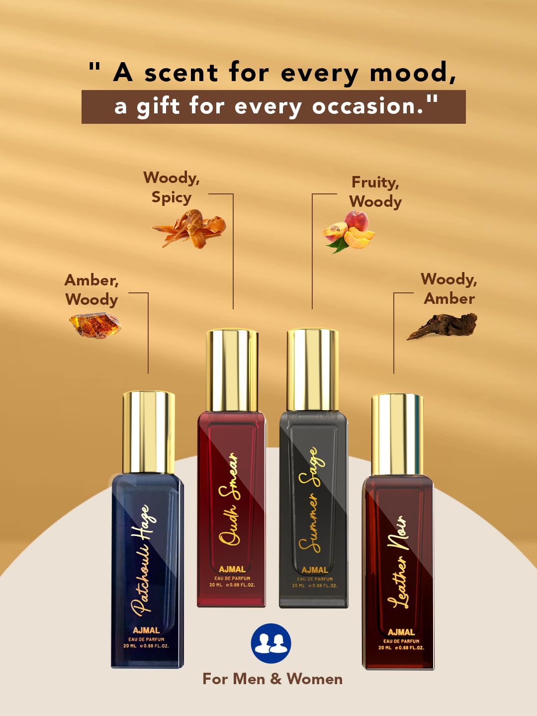 Ajmal Artisan Unisex Eau de Parfum Gift Set, 4x20ml Miniatures, Floral Citrus Woody Fragrance - packaging