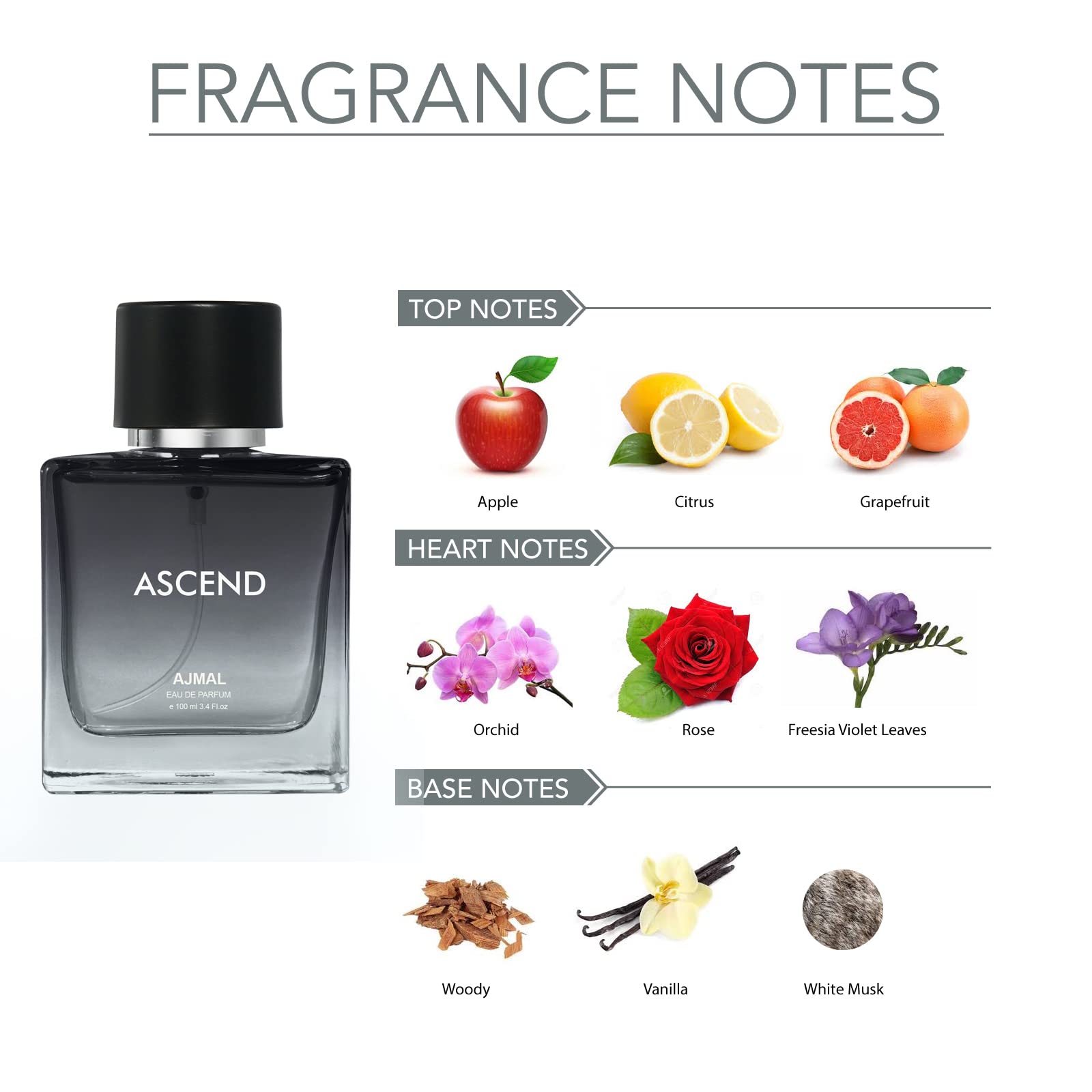 Ajmal Ascend Unisex Eau de Parfum, 100ml, Oriental Woody Musky-Floral, Modern Style - label detail