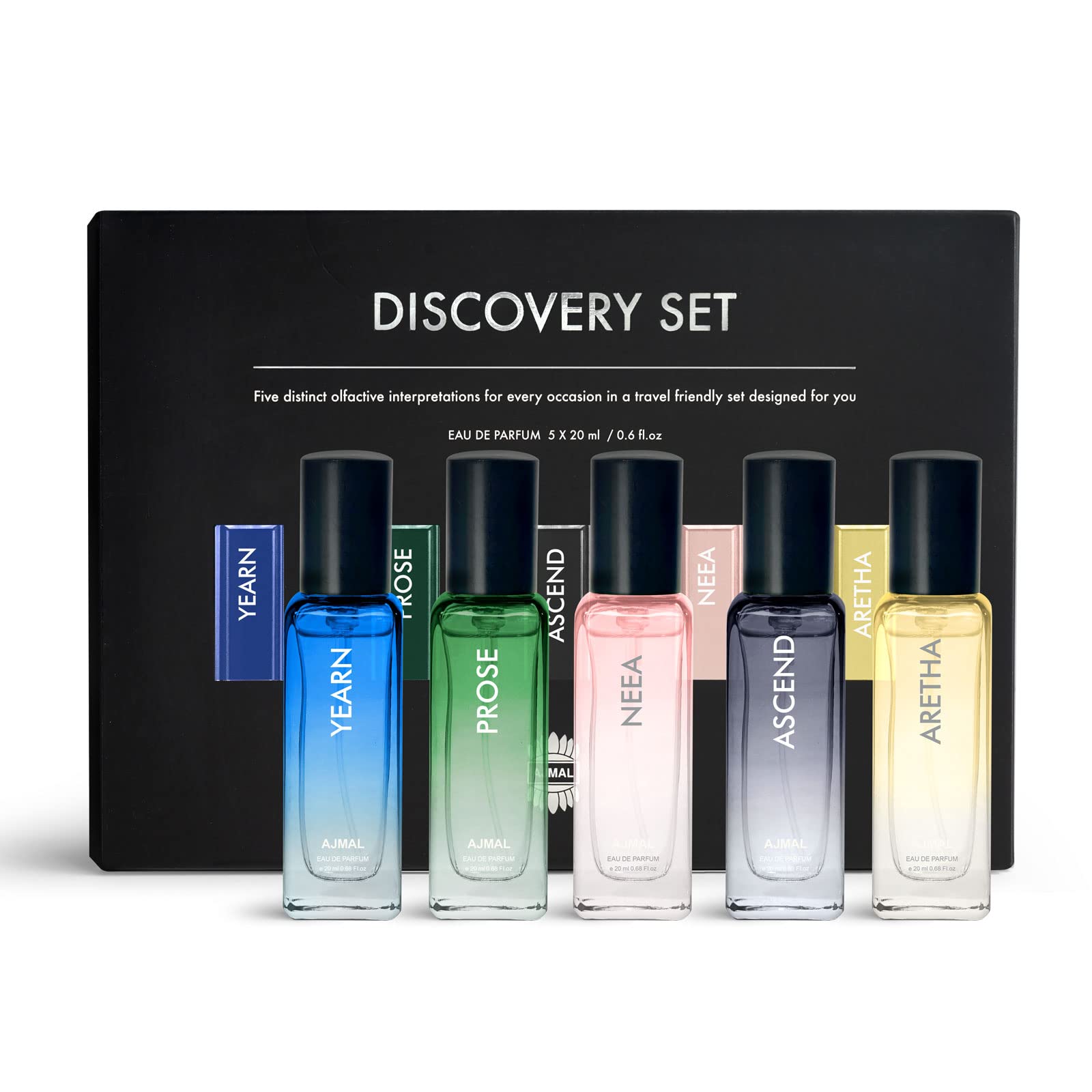Ajmal Discover Unisex Perfume Gift Set, 5x20ml Eau de Parfum Miniatures, Floral Citrus Woody Musky Oriental