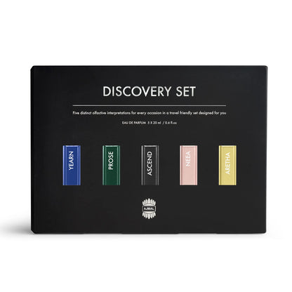 Ajmal Discover Unisex Perfume Gift Set, 5x20ml Eau de Parfum Miniatures, Floral Citrus Woody Musky Oriental - front view