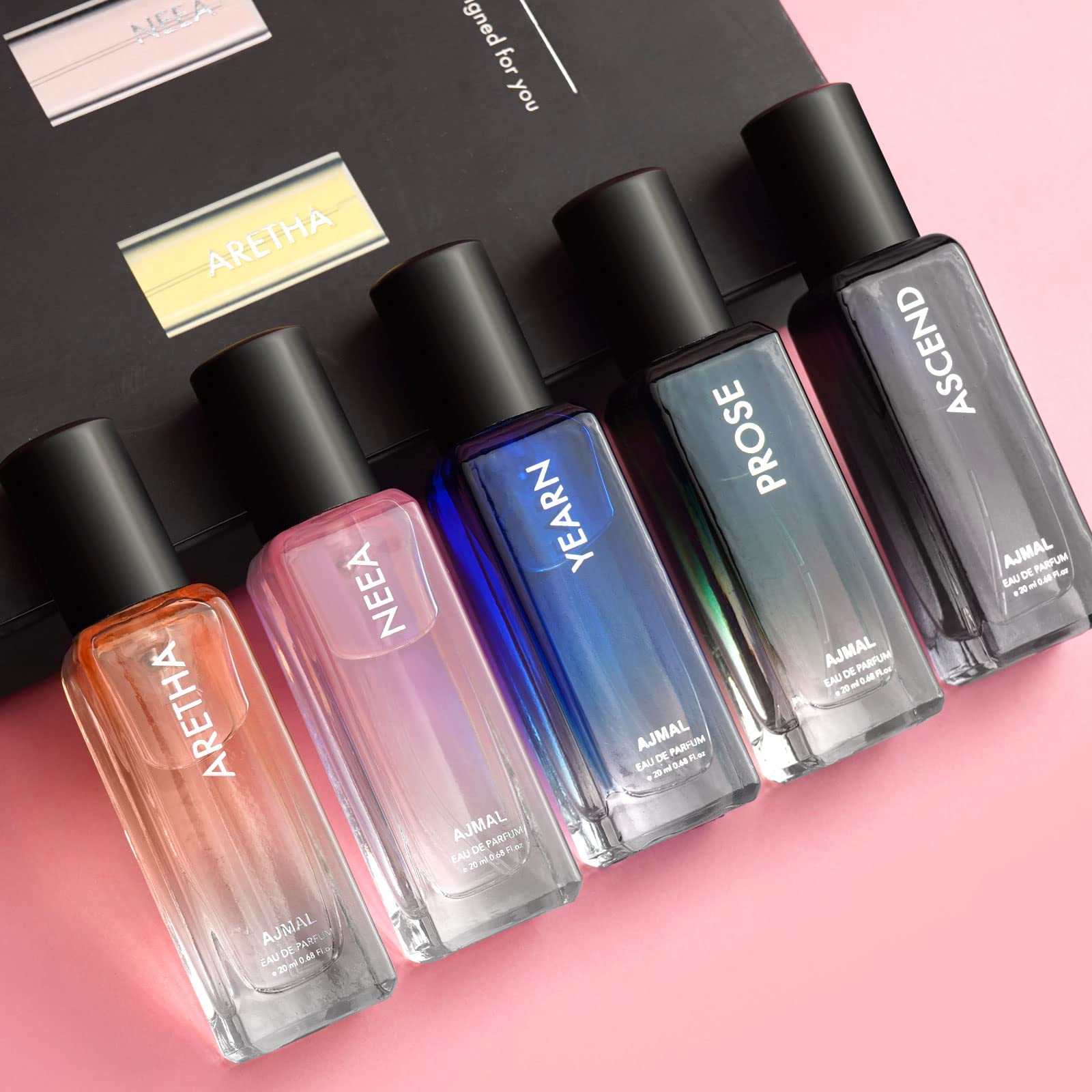 Ajmal Discover Unisex Perfume Gift Set, 5x20ml Eau de Parfum Miniatures, Floral Citrus Woody Musky Oriental - packaging