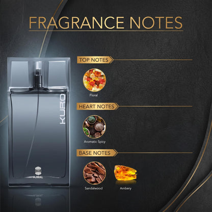 Ajmal Kuro Eau de Parfum for Men, 90ml, Aromatic Spicy Woody Fragrance with Lavender, Pepper & Ambergris - front view