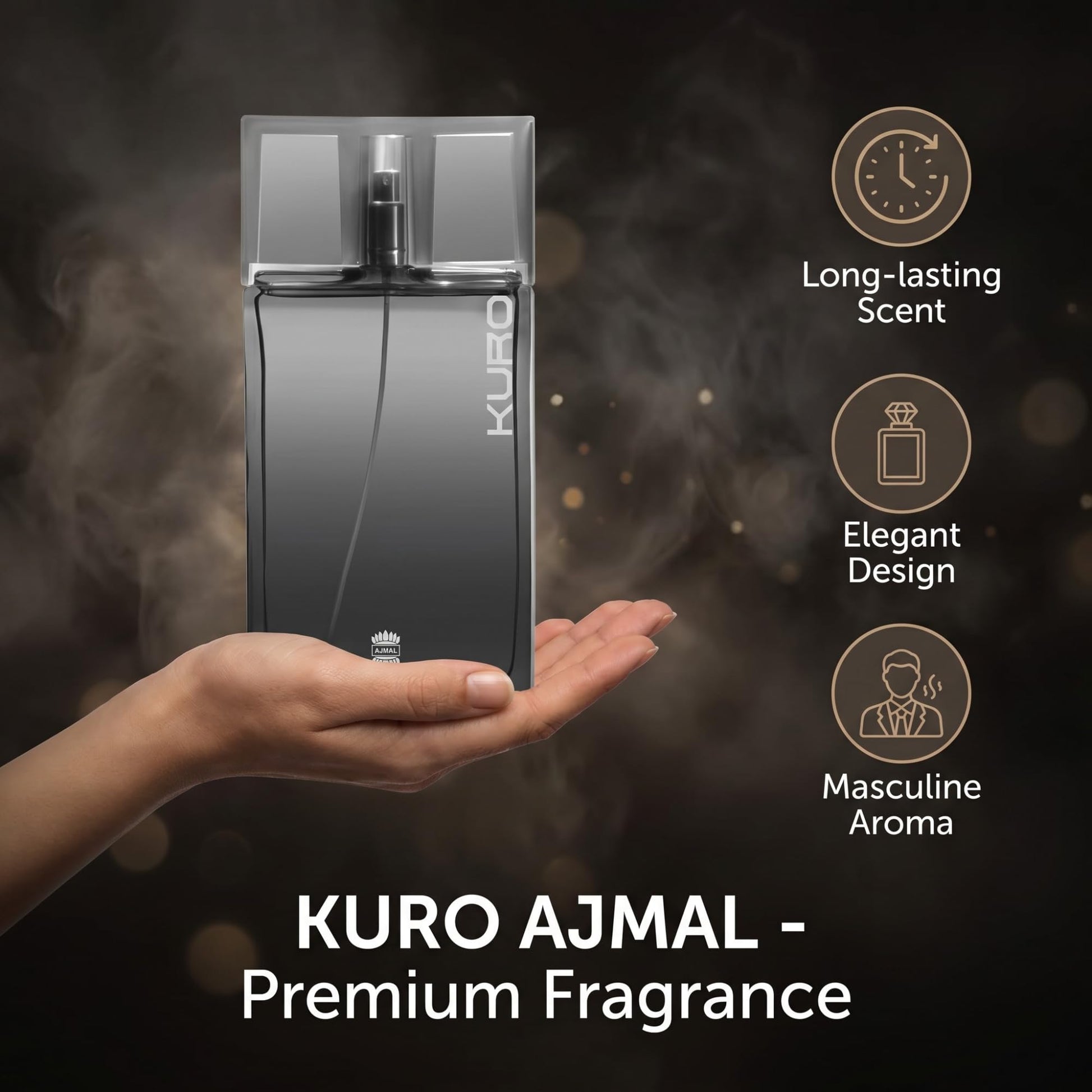 Ajmal Kuro Eau de Parfum for Men, 90ml, Aromatic Spicy Woody Fragrance with Lavender, Pepper & Ambergris - back view
