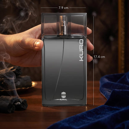 Ajmal Kuro Eau de Parfum for Men, 90ml, Aromatic Spicy Woody Fragrance with Lavender, Pepper & Ambergris - label detail