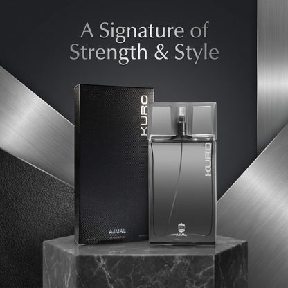 Ajmal Kuro Eau de Parfum for Men, 90ml, Aromatic Spicy Woody Fragrance with Lavender, Pepper & Ambergris - ingredients panel