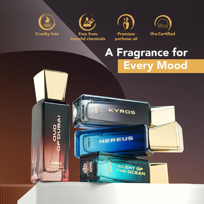 Ajmal Kyros Eau de Parfum, 100ml, Pack of 4, Unisex Oriental Woody Spicy Fragrance - packaging