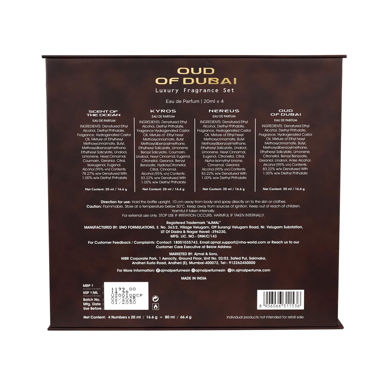 Ajmal Kyros Eau de Parfum, 100ml, Pack of 4, Unisex Oriental Woody Spicy Fragrance - label detail
