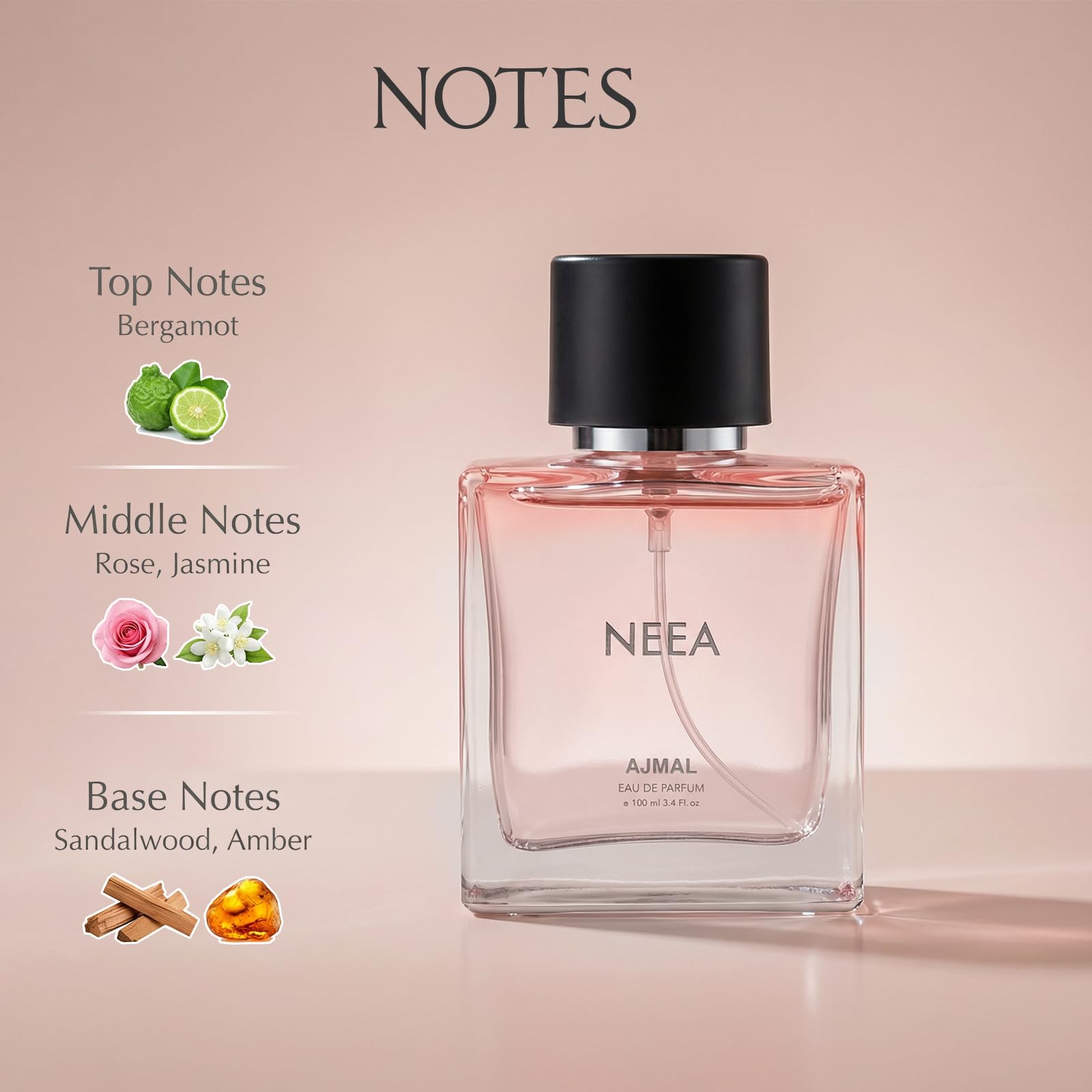 Ajmal Neea Eau de Parfum Floral Spray for Women, 100ml, Modern Style, Plus 2 Testers - ingredients panel