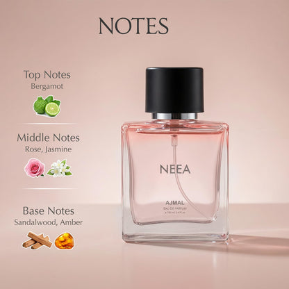 Ajmal Neea Eau de Parfum Floral Spray for Women, 100ml, Modern Style, Plus 2 Testers - ingredients panel