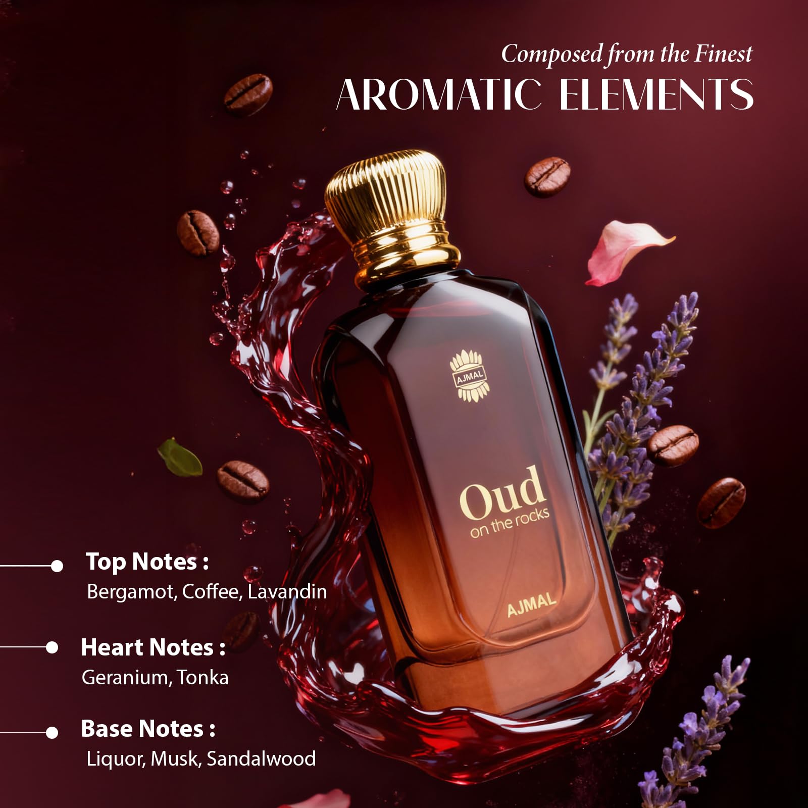 Ajmal Oud On The Rocks Unisex Eau De Parfum by UNO Formulations, Smoky Oud Woody Amber Scent Spray - label detail (10)