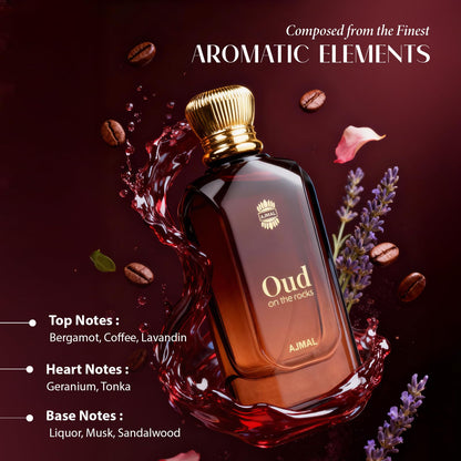 Ajmal Oud On The Rocks Unisex Eau De Parfum by UNO Formulations, Smoky Oud Woody Amber Scent Spray - label detail (10)