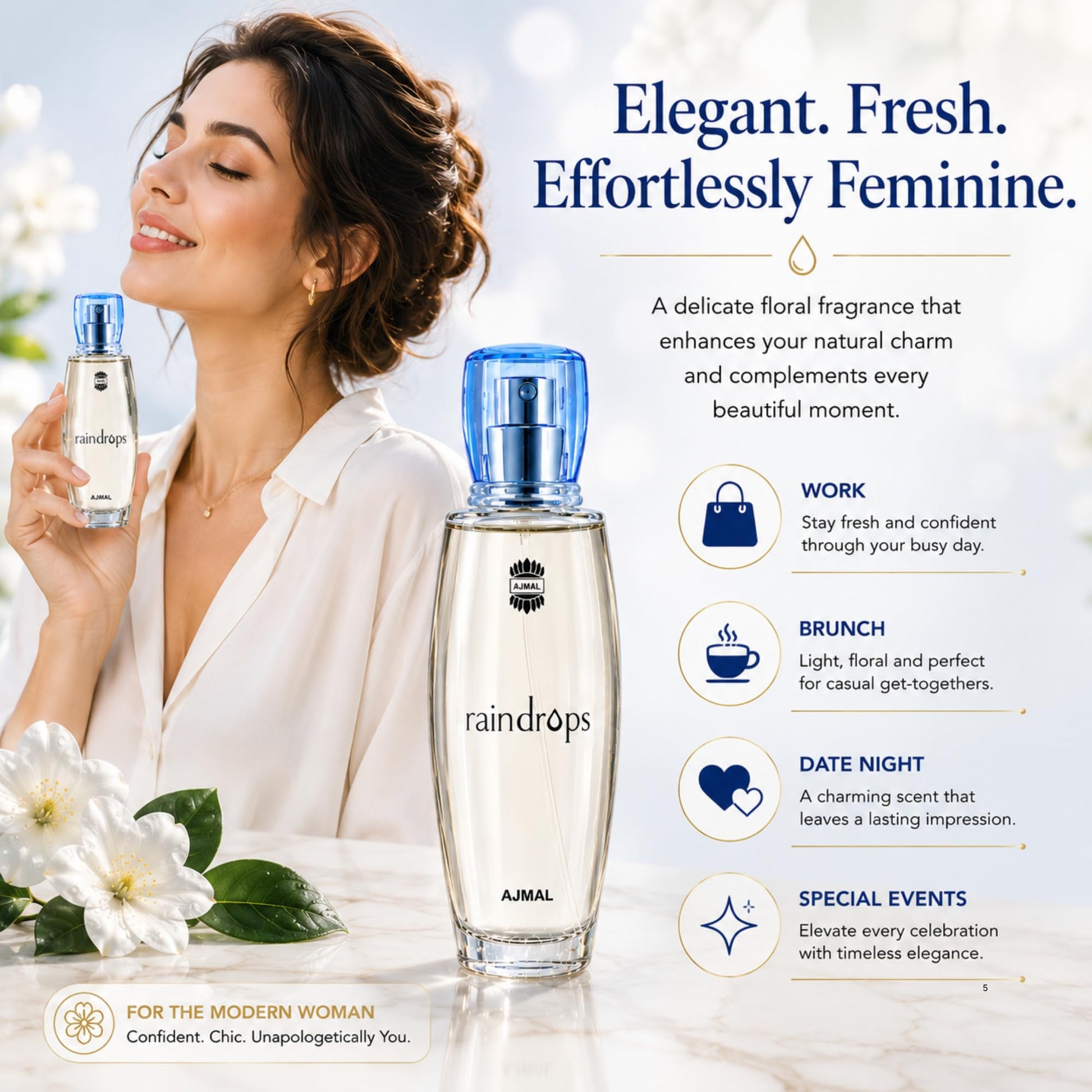 Ajmal Raindrops Eau De Parfum for Women, 50ml, Floral Fruity Fragrance - label detail