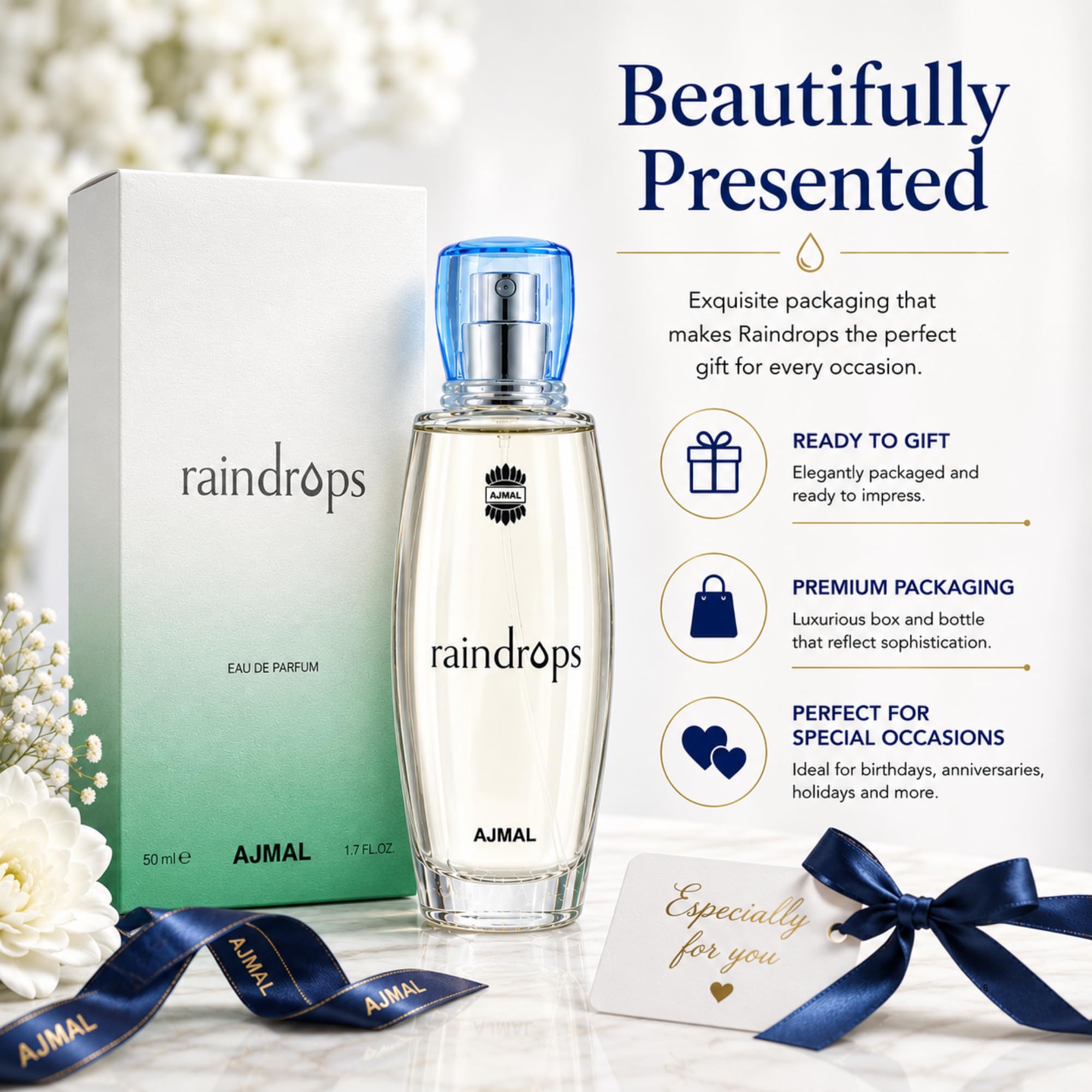 Ajmal Raindrops Eau De Parfum for Women, 50ml, Floral Fruity Fragrance - in use