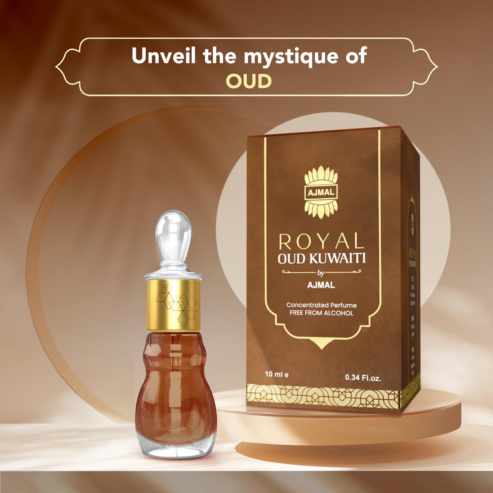 Ajmal Royal Oud Kuwaiti Attar, 10ml Roll-On, Non-Alcoholic Concentrated Perfume Oil, Unisex - front view