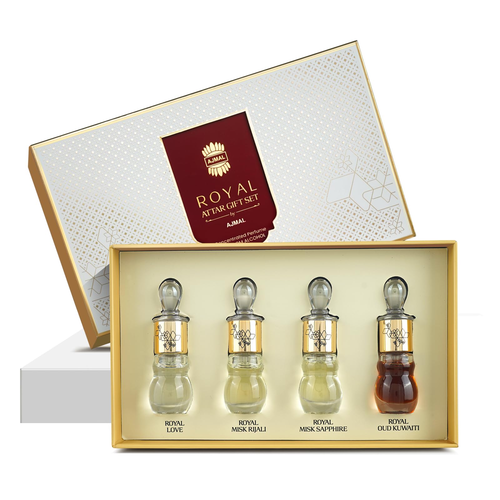 Ajmal Royal Series Attar Perfume Gift Set(4X5ml) | Non-Alcoholic Roll-On Perfume Oils | Ittar Perfume for Men & Women with Wo