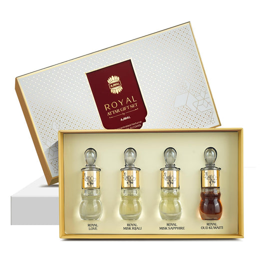 Ajmal Royal Series Attar Perfume Gift Set(4X5ml) | Non-Alcoholic Roll-On Perfume Oils | Ittar Perfume for Men & Women with Wo