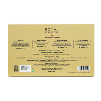 Ajmal Royal Series Attar Perfume Gift Set(4X5ml) | Non-Alcoholic Roll-On Perfume Oils | Ittar Perfume for Men & Women with Wo