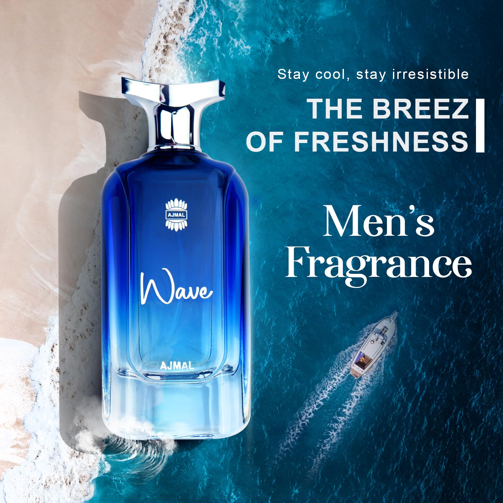 Ajmal Wave Eau de Parfum for Adult Men, 100ml Spray, Sea Salt Grapefruit Woody Notes, 1 Count - front view