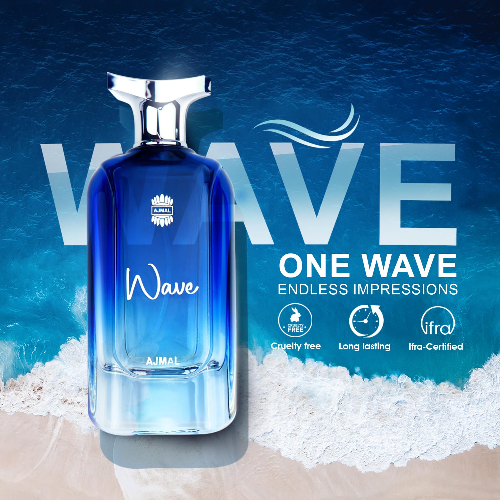 Ajmal Wave Eau de Parfum for Adult Men, 100ml Spray, Sea Salt Grapefruit Woody Notes, 1 Count - back view
